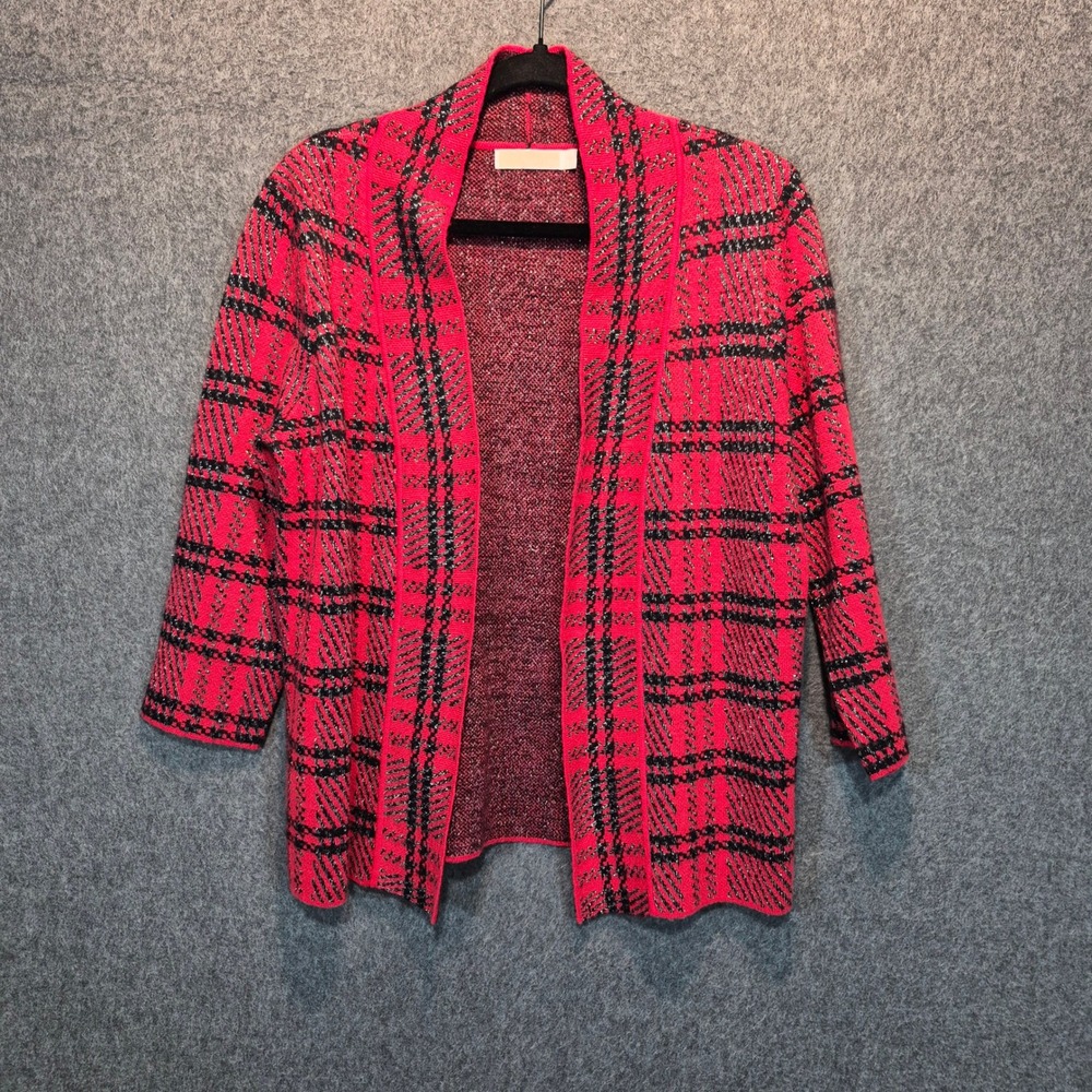 Christina Med Plaid Shimmer Cardigan 3/4 Sleeves Holiday Chic Cottagecore y2k